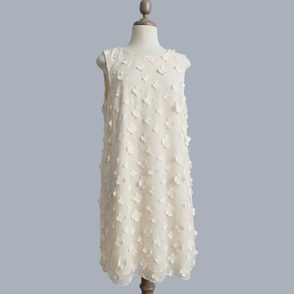 Cream Floral Sleeveless Shift Mini Dress XLARGE Summer Bridal Spring